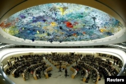 Overview of the United Nations Human Rights Council is seen in Geneva, Switzerland June 6, 2017.