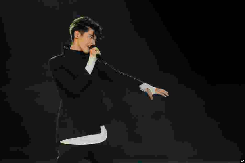 Kristian Kostov from Bulgaria performs the song "Beautiful Mess" during the Final for the Eurovision Song Contest, in Kyiv, Ukraine, May 13, 2017.