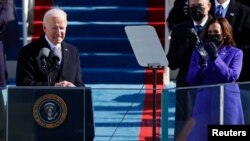 New President Joe Biden speaks shortly after his inauguration, on January 20, 2021.