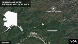 Epicenter of earthquake near Pleasant Valley, Alaska