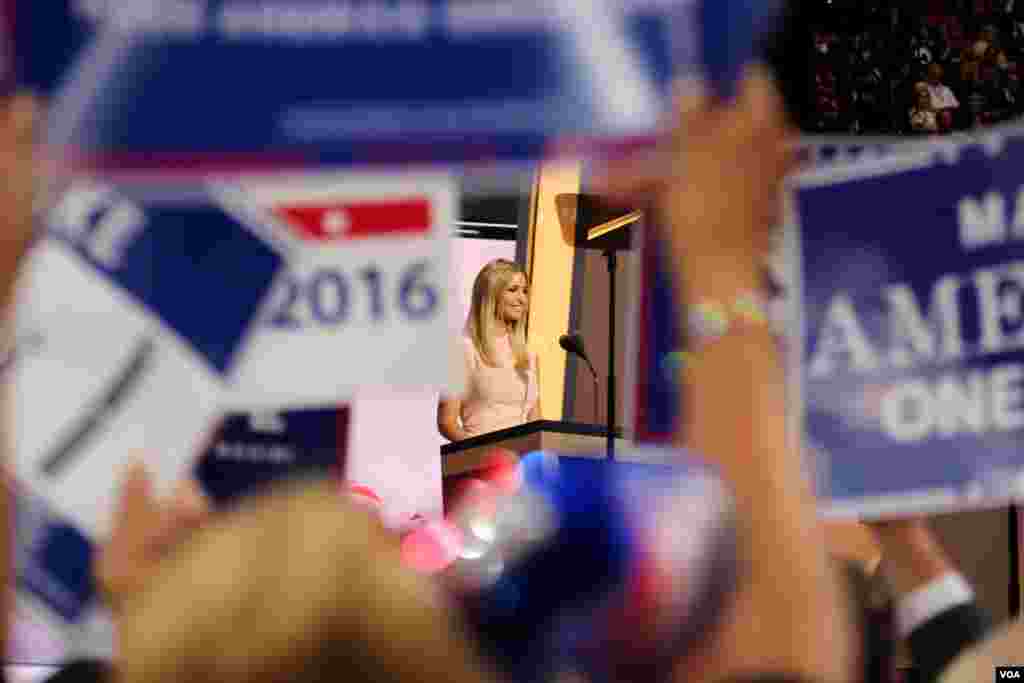 Ivanka Trump, daughter of Donald Trump, introduces her father before he officially accepted the Republican presidential nomination. (A. Shaker/VOA)