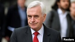 Britain's Shadow Chancellor of the Exchequer John McDonnell of the Labour Party, arrives for cross-party Brexit talks at Cabinet Office in London, May 7, 2019.