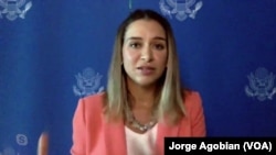 Kristina Rosales, portavoz en español del Departamento de Estado, durante una entrevista con la VOA el 21 de septiembre de 2021.