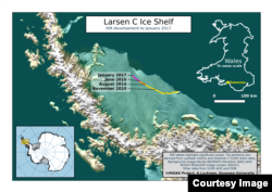 Larsen C Ice Shelf showing break line. Courtesy MIDAS Project.