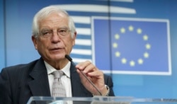 Perwakilan Tinggi Uni Eropa untuk Urusan Luar Negeri dan Kebijakan Keamanan Josep Borrell dalam konferensi pers di Brussel, 21 September 2020.