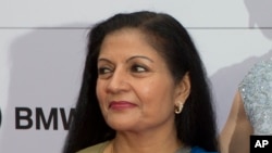With Thursday's pledges for data gathering, U.N. Women has raised more than $34 million, Lakshmi Puri, the body's assistant secretary-general, said on Facebook, Sept. 21, 2017. Puri is pictured at a fundraising dinner on Berlin in July 2013. 