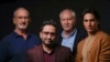 De izquierda a derecha, Gustavo Zerbino, el director J. A. Bayona, el escritor Pablo Vierci, y el actor Enzo Vogrincic posan para un retrato para promover la película "La sociedad de la nieve" el viernes 27 de octubre de 2023, en Los Ángeles. 