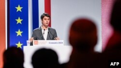 French Prime Minister Gabriel Attal, shown delivering a speech on March 23, 2024, French Prime Minister Gabriel Attal announced the country would increase its security posture following the deadly attack at a Russian concert hall.
