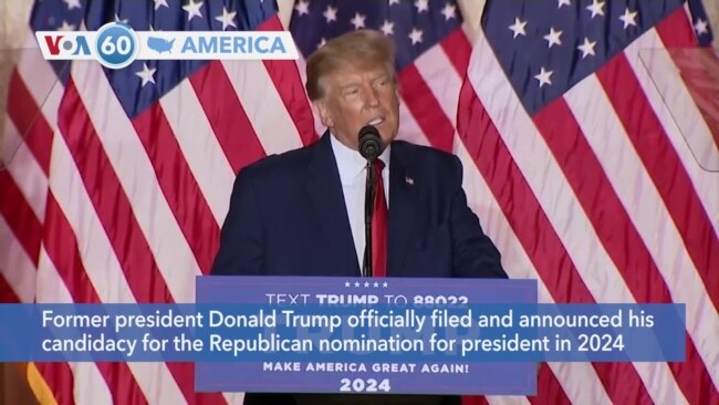 VOA60 America - Former president Donald Trump announces presidential campaign