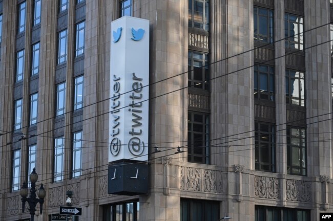 The Twitter Headquarters in San Francisco, California on November 4, 2022. (Photo by Samantha Laurey / AFP)