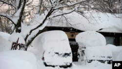 Mobil-mobil yang tertimbun salju di Lancaster, New York (19/11). (AP/Gary Wiepert)