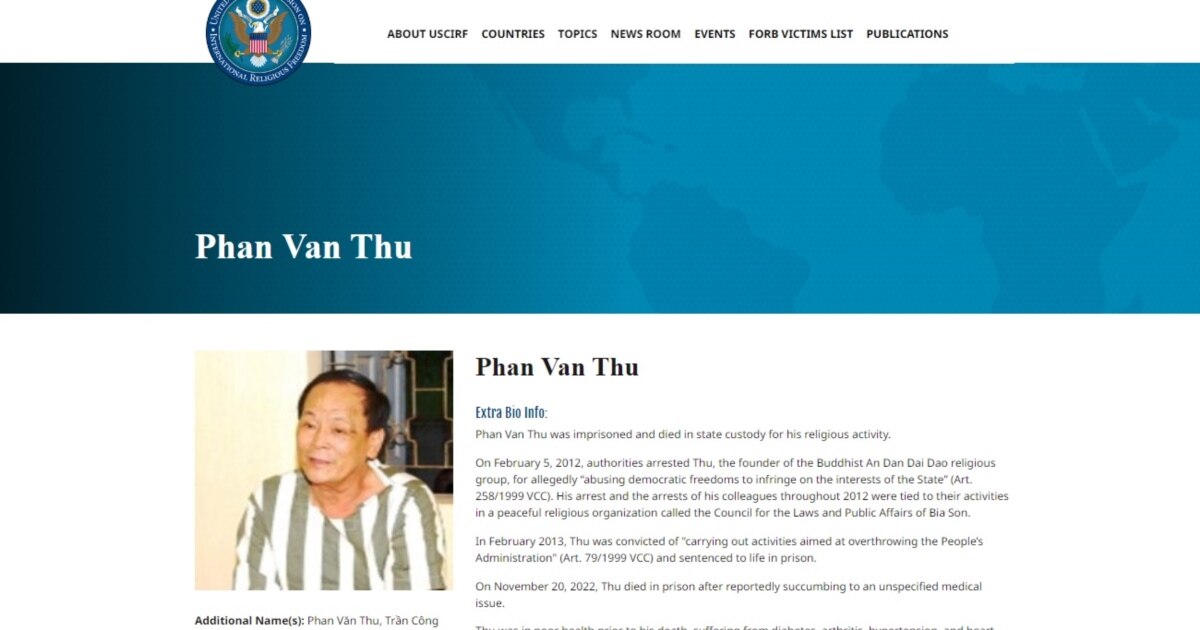 USCIRF lên tiếng việc ông Phan Văn Thu chết trong trại giam