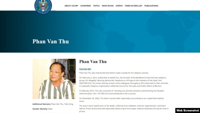 USCIRF đưa ông Phan Văn Thu vào danh sách nạn nhân của các hành động vì tự do tôn giáo và tín ngưỡng. Photo USCIRF.
