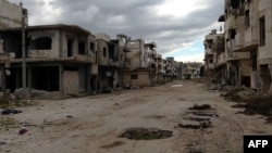 Shows destruction in the Baba Amr neighborhood of the central Syrian city of Homs (File photo).