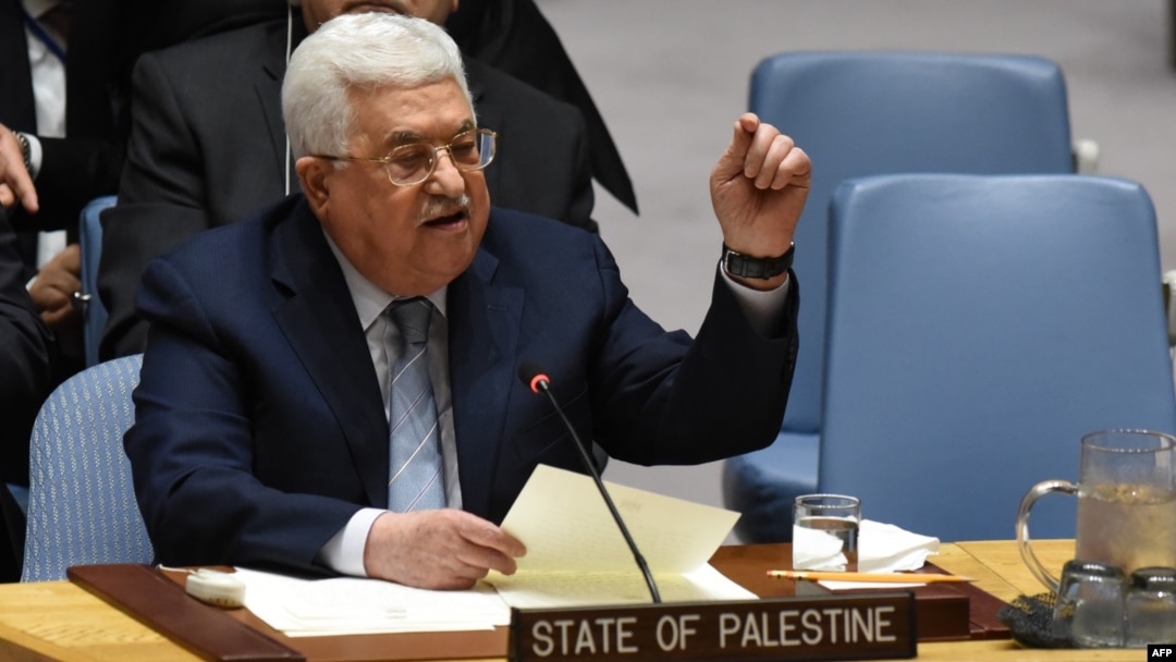 Tổng thống Palestine Mahmoud Abbas phát biểu tại Hội đồng Bảo an Liên hiệp quốc ở New York, ngày 20/2/2018.