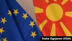 Flags of EU and North Macedonia