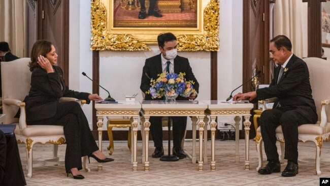 U.S. Vice President Kamala Harris, left, meets with Thai Prime Minister Prayut Chan-ocha at the Government House in Bangkok, Thailand, Nov. 19, 2022.