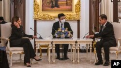 U.S. Vice President Kamala Harris, left, meets with Thai Prime Minister Prayut Chan-ocha at the Government House in Bangkok, Thailand, Nov. 19, 2022.