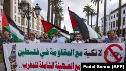 Des Marocains pro-Palestiniens manifestent contre la normalisation des relations avec Israël à Rabat, le 9 septembre 2022.