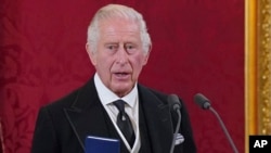 King Charles III makes his declaration during the Accession Council at St James's Palace, London, Sept. 10, 2022, where he is formally proclaimed monarch.