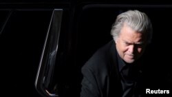 FILE - Former U.S. President Donald Trump's White House chief strategist Steve Bannon arrives to surrender at the Manhattan District Attorney's Office in Manhattan, New York City.