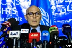 FILE - The U.N. Human Rights Commissioner Volker Tuerk speaks at a press conference in the Sudanese capital Khartoum, Nov. 16, 2022.