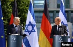 کنفرانس خبری مشترک یائیر لاپید نخست‌وزیر اسرائیل و اولاف شولتس صدراعظم آلمان در برلین. دوشنبه ١٢ سپتامبر ٢٠٢٢