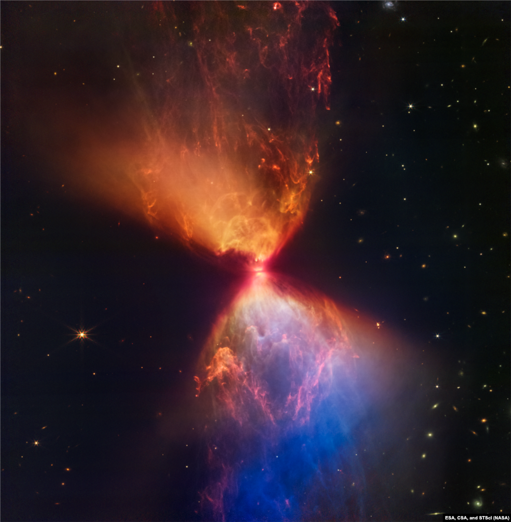 NASA’s James Webb Space Telescope has revealed the once-hidden features of the protostar within the dark cloud L1527, providing insight into the beginnings of a new star. The protostar itself is hidden from view within the “neck” of this hourglass shape. 