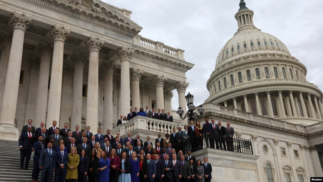 Members-elect from the U.S. House of Representatives pose for a group photo outside of the U.S. Capitol building in Washington, Nov. 15, 2022.