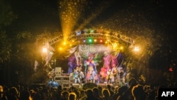 FILE - A photo taken on September 5, 2017 shows the stage during the Nyege Nyege Festival, the annual four-day international music festival, in Jinja, Uganda