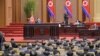 김정은 북한 국무위원장이 8일 평양에서 진행된 최고인민회의 제14기 제7차 회의에서 시정연설하고 있다. 