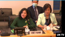 Đại diện phái đoàn chính phủ Việt Nam phát biểu tại phiên rà soát của Uỷ ban LHQ về Quyền Trẻ em ngày 12/9/2022. Chụp từ màn hình Web UN TV.