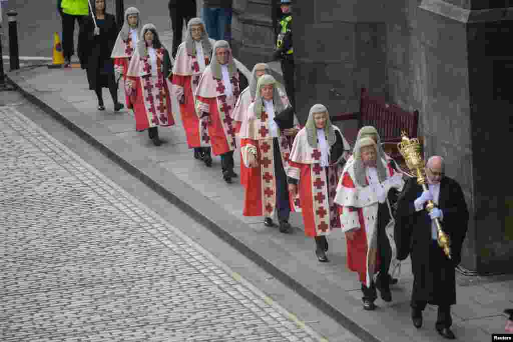 High Court judges attend the Accession Proclamation Ceremony for Britain&#39;s King Charles, following the death of Britain&#39;s Queen Elizabeth, at Mercat Cross, in Edinburgh, Scotland.