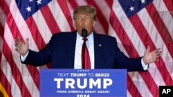 Ansyen Prezidan Donald Trump anonse kandidati li a la prezidans pou ane 2024 depi Mar-a-Lago, Palm Beach, Florid, 15 Nov. 2022. 