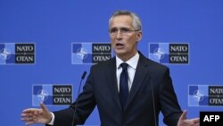 NATO Secretary-General Jens Stoltenberg talks to reporters after a meeting of the North Atlantic Council, following the Nov. 15 explosion in eastern Poland close to the border with Ukraine, at NATO headquarters in Brussels, Nov. 16, 2022.