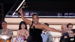 Sheryl Lee Ralph accepts the Emmy for outstanding supporting actress in a comedy series for "Abbott Elementary" at the 74th Primetime Emmy Awards at the Microsoft Theater in Los Angeles, Sept. 12, 2022.