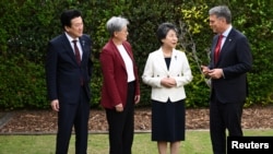 Japanese Defense Minister Minoru Kihara, Australian Foreign Minister Penny Wong, Japanese Foreign Minister Yoko Kamikawa and Australian Defense Minister Richard Marles at Fort Queenscliff, Australia, Sept. 5, 2024. 