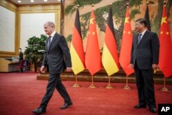 中國國家主席習近平在北京人民大會堂會晤到訪的德國總理朔爾茨。（2022年11月4日）