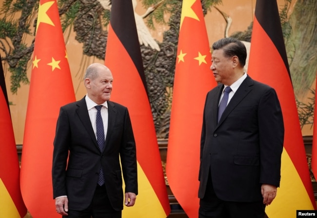中國國家主席習近平在北京人大會堂會晤到訪的德國總理朔爾茨。 （2022年11月4日）