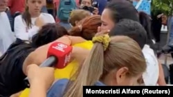 People react outside Hospital Rodriguez Zambrano de Manta Ecuador, after the mayor of the Ecuadorian Pacific port city of Manta, Agustin Intriago, had been shot dead, in Manta, Ecuador, July 23, 2023, in this screenshot by Montecristi Alfaro obtained from a social media video. 