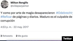 Captura de pantalla Twitter Milton Rengifo Hernández