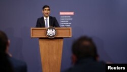 Britain's Prime Minister Rishi Sunak speaks at a press conference on public sector pay at Downing Street in London, Britain, July 13, 2023.