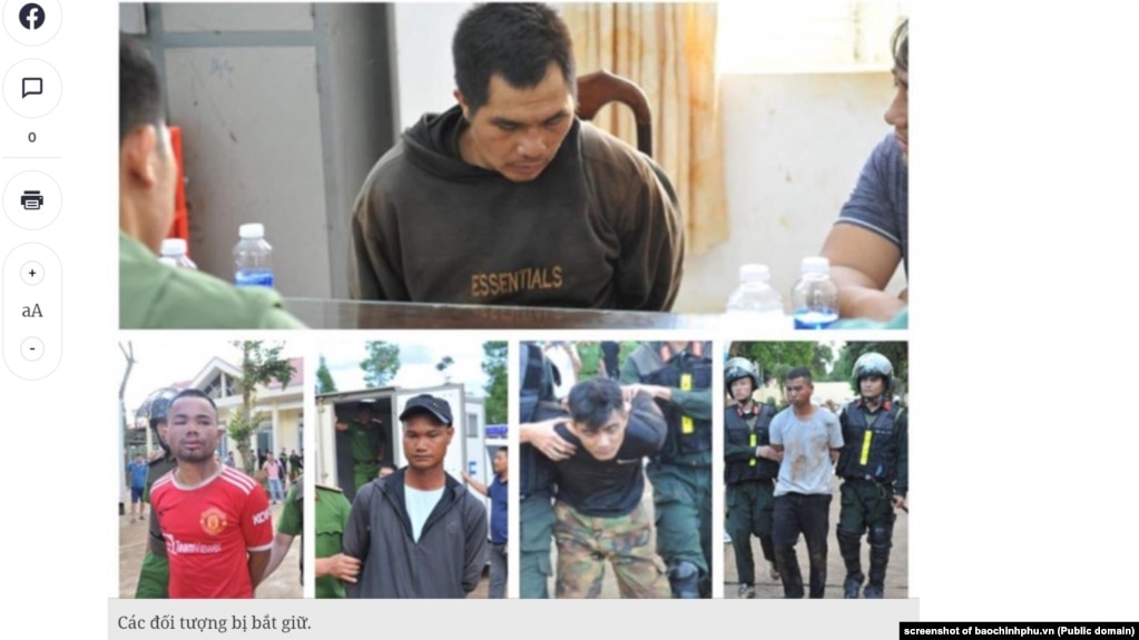Công an bắt giữ người sau vụ tấn công giết nhân viên chính quyền xã ở tỉnh Đắk Lắk hôm 11/6. Hình minh họa.