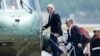 조 바이든 미국 대통령(왼쪽)과 아들 헌터 바이든이 대통령 전용 헬기인 마린원에 함께 오르고 있다. (자료사진) 
