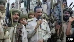 FILE - An image grab taken from a video released by the Sudanese paramilitary Rapid Support Forces (RSF) on July 28, 2023 shows its commander Mohamed Hamdan Daglo addressing RSF fighters. (AFP photo / Handout/ Sudan's Rapid Support Forces Twitter page) 