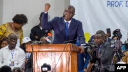 Denis Mukwege s'adresse à ses partisans à Kinshasa, le 2 octobre 2023.