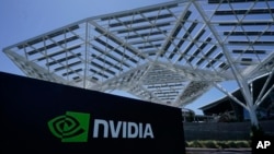 圖為加州聖克拉拉的 英偉達(Nvidia) 公司標誌。（資料照片，2023年5月31日）