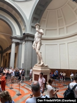 The statue of David at the Accedemia gallery in Florence, Italy during the summer of 2022. (Dan Friedell)