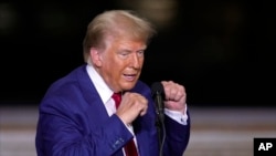 Republican presidential nominee former President Donald Trump speaks during a campaign event at Alro Steel, Aug. 29, 2024, in Potterville, Mich.