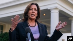 FILE - Vice President Kamala Harris speaks at the White House in Washington, Nov. 8, 2023. Harris will try to demonstrate U.S. environmental leadership despite President Joe Biden's absence from the annual gathering on climate change. 